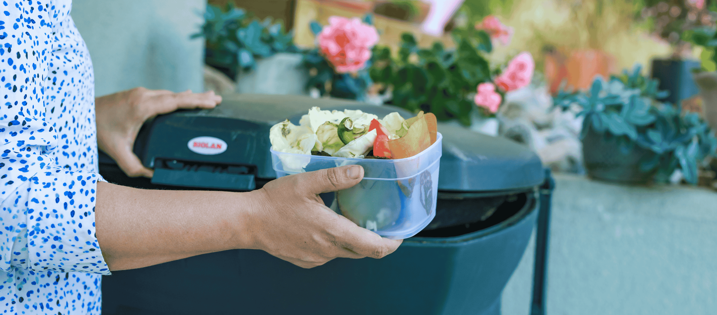 Adding kitchen waste to composter